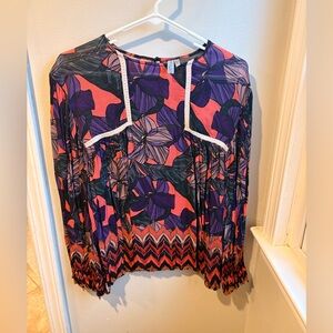 Anthropologie Floral Women's Top - Purple and Pink size L petite